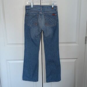 7 For All Mankind Wmn Jerome Dahan Blue Straight Leg Jeans Sunburst Pocket Sz 28